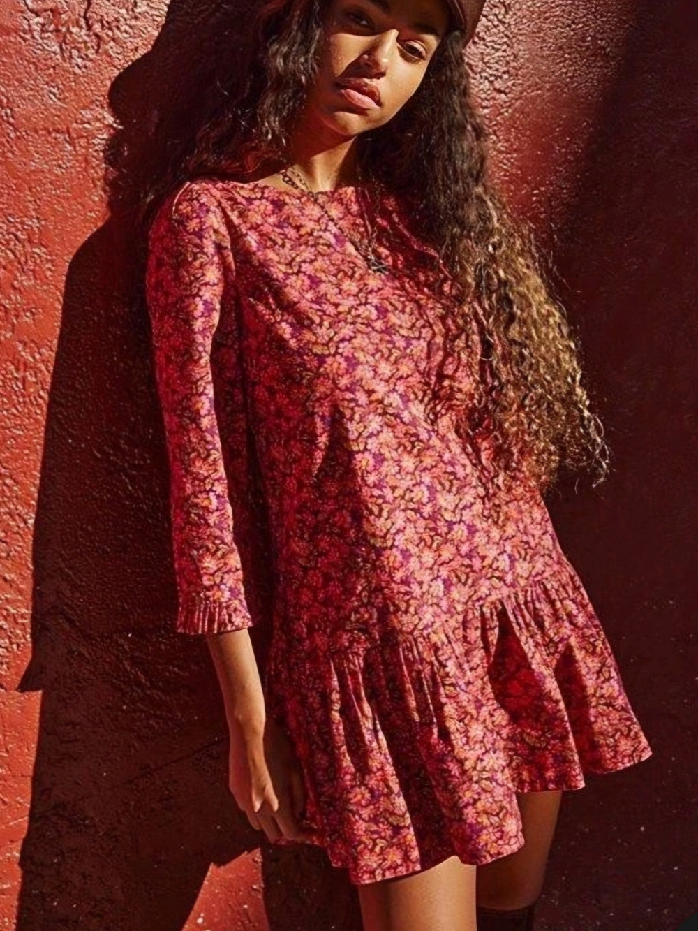 Free People Pink Floral Long Sleeve Mini Dress